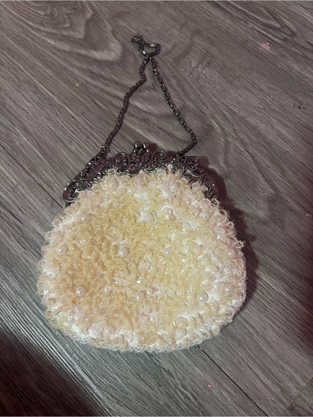 Vintage Pearl Embellished Cream Evening Bag